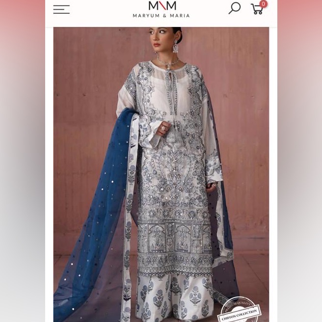 White & Blue Embroidered Women's Kurta Set
